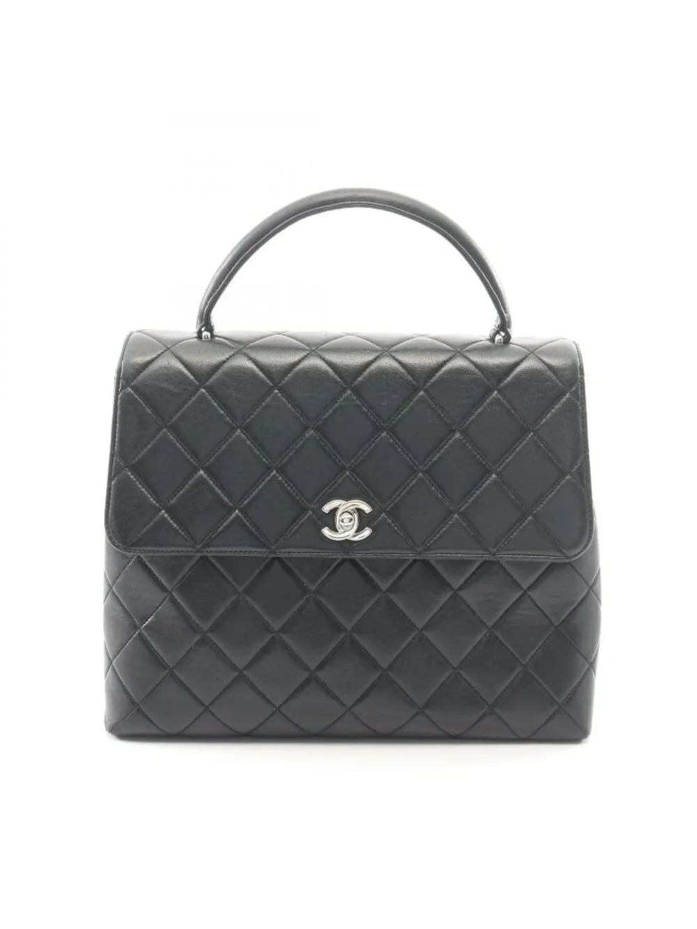 Chanel Handbag Quilted Top Handle Black Lambskin